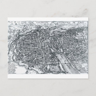 17th Century Street Map of Paris, France Briefkaar Briefkaart