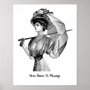 1800s Z/W Kunst Vrouw Met Paraplu Poster