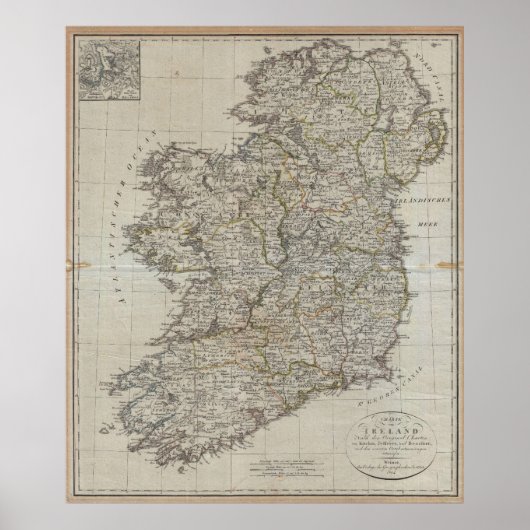 1804 Kaart van Ierland (40"x47") Poster (Voorkant)