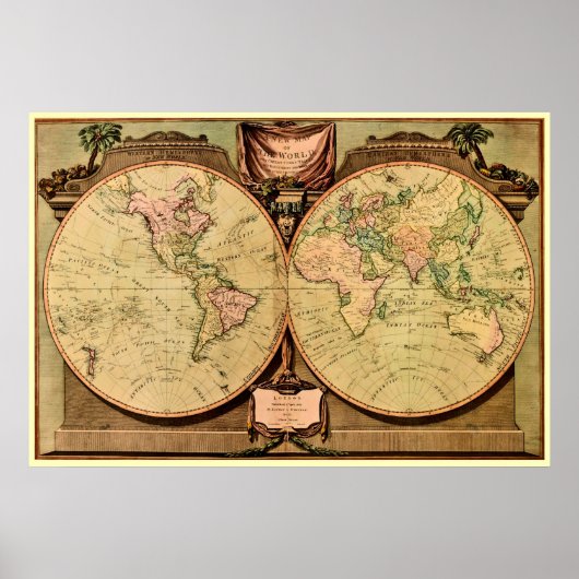 1808 Kapitein Cook's Wereldkaart met twee halve ma Poster (Voorkant)