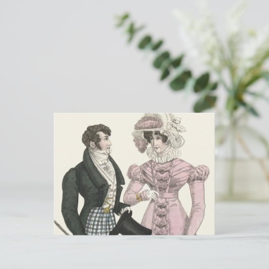 1823 Antiek bruiloft Man Vrouw Mode Briefkaart (Staand voorkant)