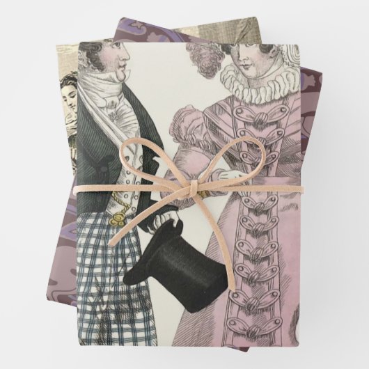 1823 Antiek bruiloft Man Vrouw Mode Inpakpapier Vel (In situ)