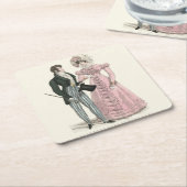 1823 Antiek bruiloft Man Vrouw Mode Vierkante Kartonnen Onderzetter (Schuin)