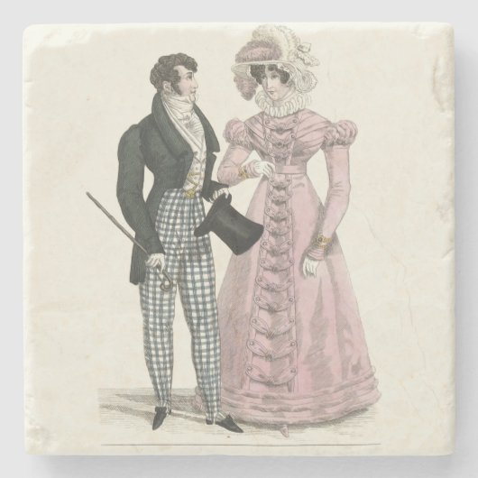 1823 Antieke Bruiloft Man Vrouw Mode Stenen Onderzetter (Voorkant)