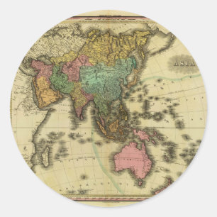 1825 Kaart van Azië door Henry Tanner Ronde Sticker