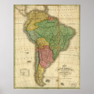 1826 Kaart van Zuid-Amerika Poster