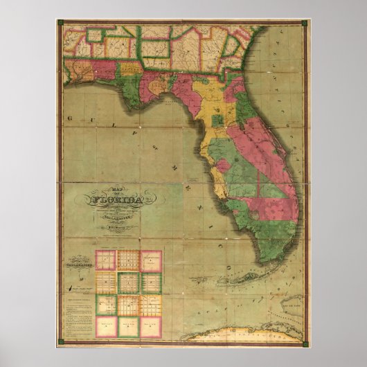 1829 Map of Florida Poster (Voorkant)