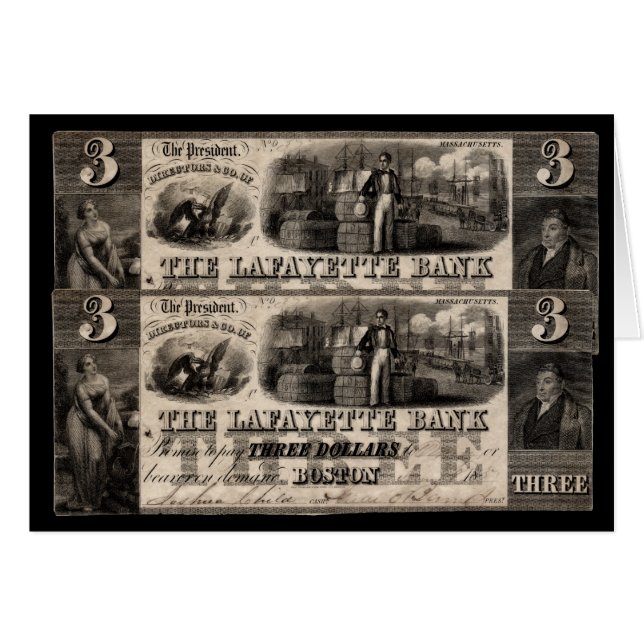 1837 Lafayette Bank Drie dollar (Voorkant Horizontaal)