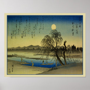 1838 Japanse Maan & Rivierlandschap Poster