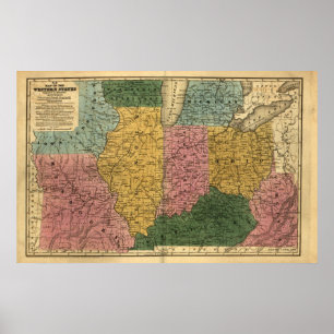 1839 Kaart van de Westerne Verenigde Staten (desti Poster