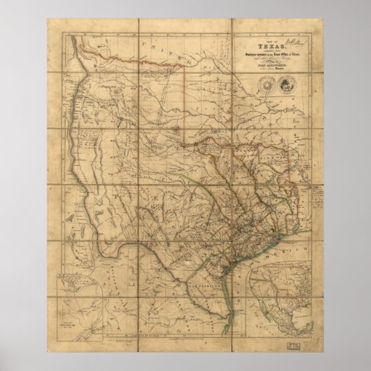 1841 Kaart van de Republiek Texas Poster (Voorkant)
