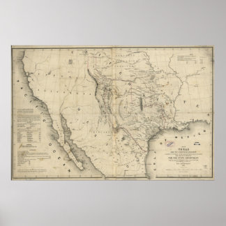 1844 Kaart van de Republiek Texas en de aangrenzen Poster