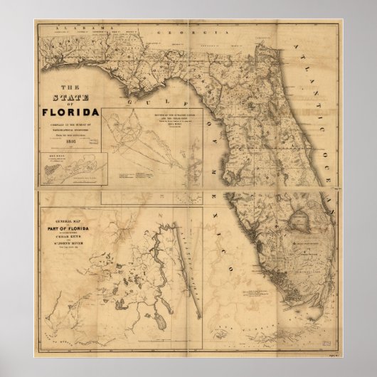 1846 Kaart van Florida Poster (Voorkant)