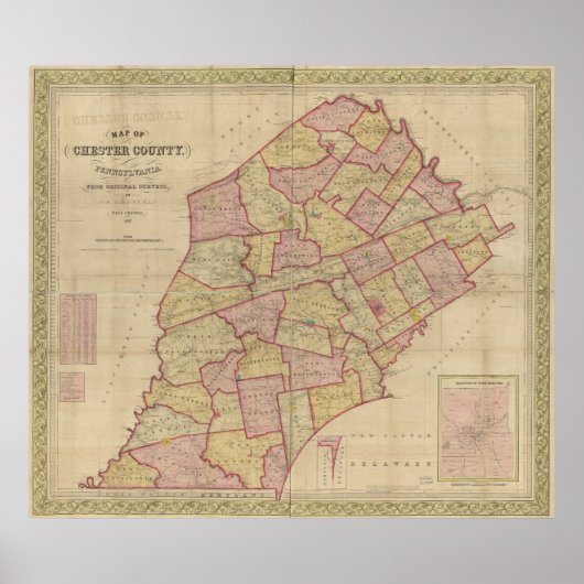 1847 Map Chester County Pennsylvania PA Poster (Voorkant)