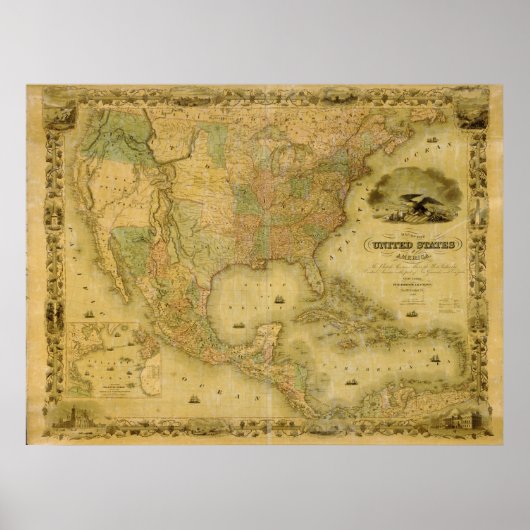 1849 Map of the United States Poster (Voorkant)