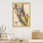 1851 California Gold Map heel kleurrijk! Poster (Keuken)