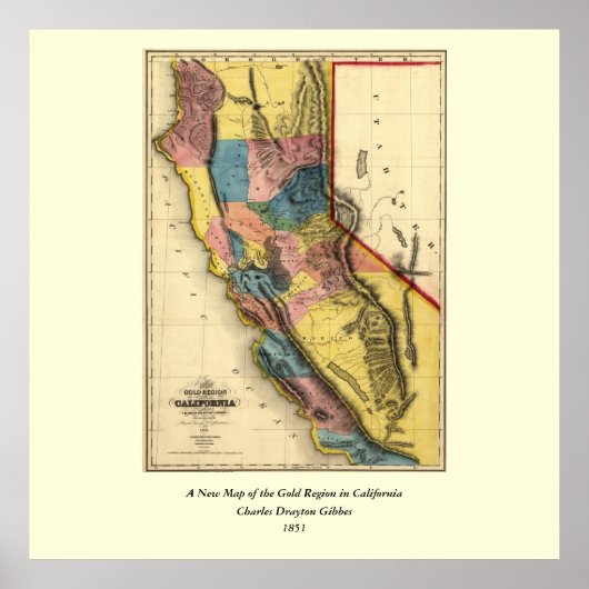  1851 California Gold Region State Map Poster (Voorkant)