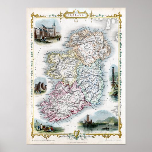 1851 Kaart van Ierland Poster (Voorkant)
