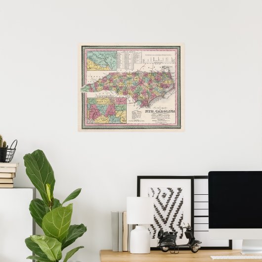 1853 North Carolina, Map, Poster (Thuiskantoor)