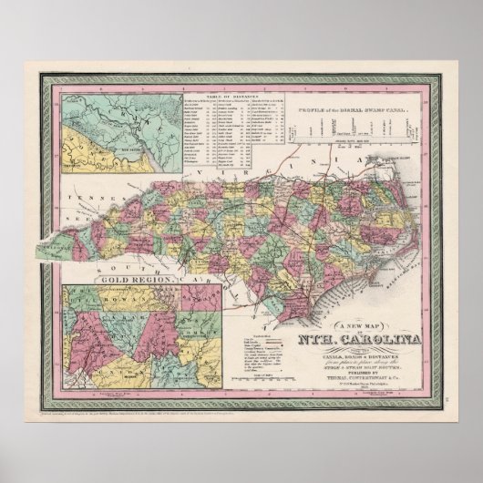 1853 North Carolina, Map,  Poster (Voorkant)