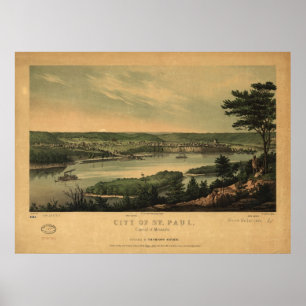 1853 Saint Paul, MN Birds Eye Uitzicht Panoramic M Poster