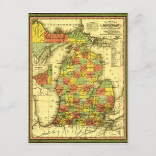 1853 Vivid Map van Michigan Show ware trouw MI Briefkaart