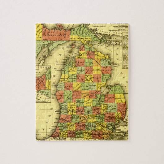 1853 Vivid Map van Michigan Show ware trouw MI Legpuzzel (Verticaal)
