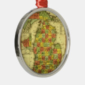 1853 Vivid Map van Michigan Show ware trouw MI Metalen Ornament (Rechts)