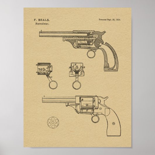 1854 Pistool Revolver Patent Art Drawing Print (Voorkant)
