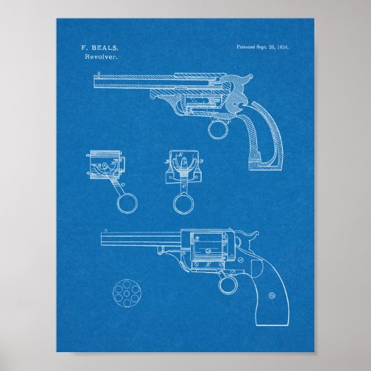 1854 Pistool Revolver Patent Art Drawing Print (Voorkant)