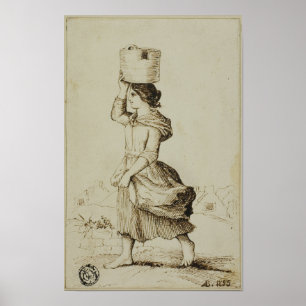 1855 Meisje van Claddagh Galway Antieke Ierse Pren Poster