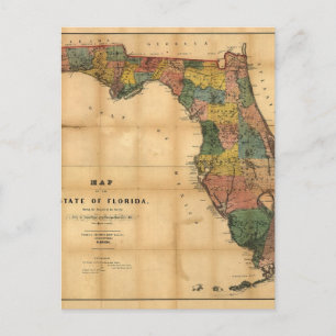 1856 Carte de l'État de Floride par Columbus Drew