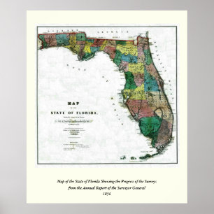 1856 Kaart van de staat Florida door Columbus Drew Poster