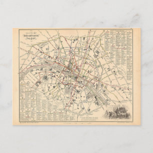 1858 Kaart: Itineraire des Omnibus dans Paris Fran Briefkaart