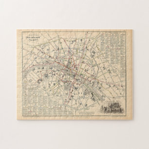 1858 Kaart: Itineraire des Omnibus dans Paris Fran Legpuzzel