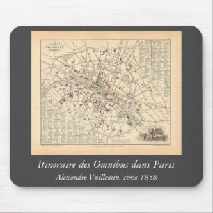 1858 Kaart: Itineraire des Omnibus dans Paris Fran Muismat
