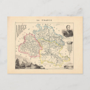1858 Map of Ariege Department, Frankrijk Briefkaart
