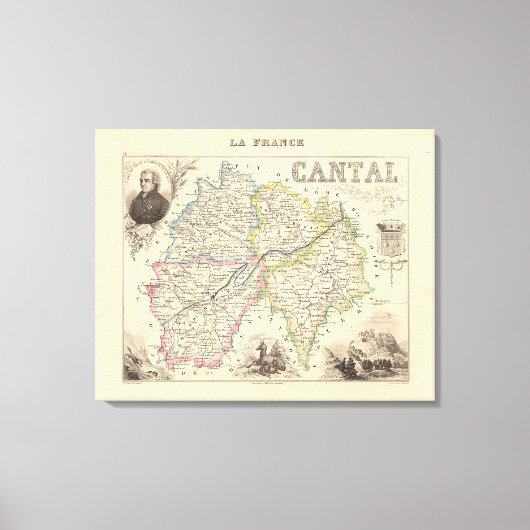 1858 Map of Cantal Department, France Poster Canvas Afdruk (Voorkant)