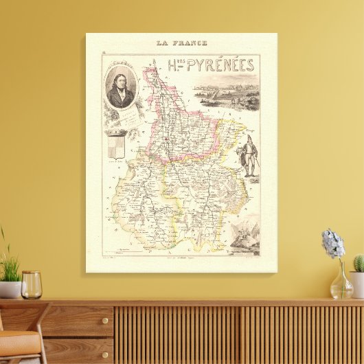 1858 Map of Hautes Pyrenees Department, France Pos Canvas Afdruk (Insitu (Woonkamer))