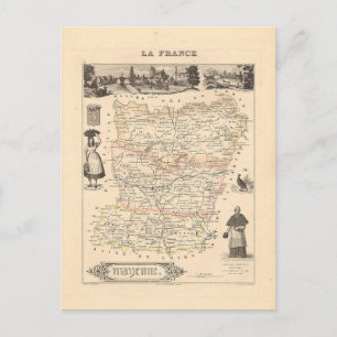 1858 Map of Mayenne Department, Frankrijk Briefkaart