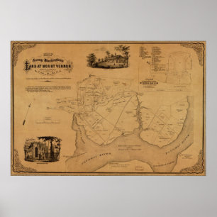 1859 Map Washington's Land in Mt. Vernon, Virginia Poster