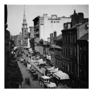 1859:  Verkeer en winkels in Washington Street Perfect Poster