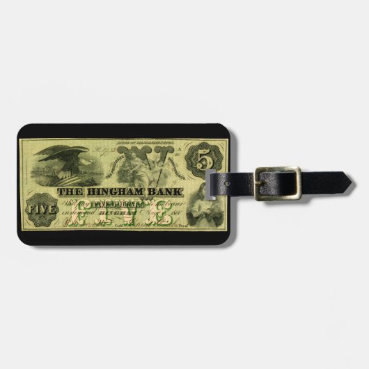 1860 Hingham Massachusetts Five Dollar Note Bagagelabel (Voorkant horizontaal)