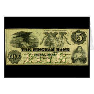 1860 Hingham Massachusetts Note à cinq dollars