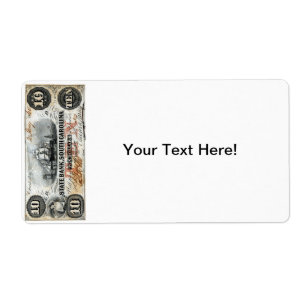 1860 South Carolina ten Dollar Note Etiket