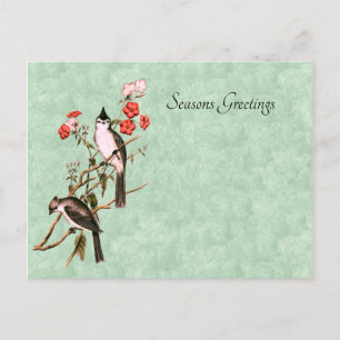  1860's Black-Crested Titmouse Paar Feestdagenkaart