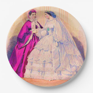 1861 Franse modeplaat trouwjurk Papieren Bordje