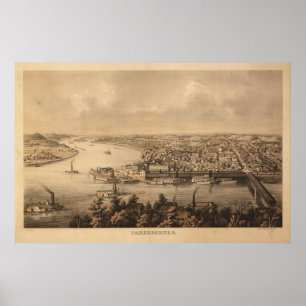 1861 Parkersburg, WV Bird's Eye Uitzicht Panoramic Poster