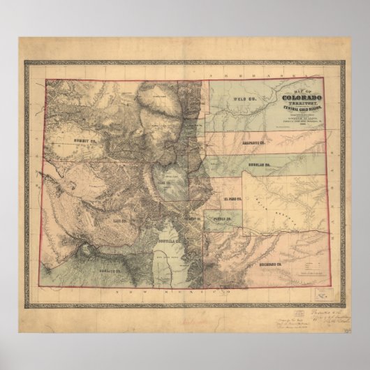 1862 Kaart Colorado Territory Poster (Voorkant)