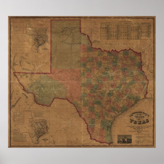 1862 Map of Texas Poster (Voorkant)